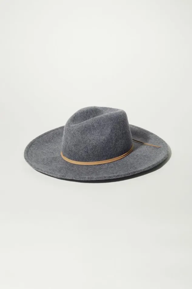 Lucky Brand Leather Tie Wool Ranger Medium Light Grey Women Hats