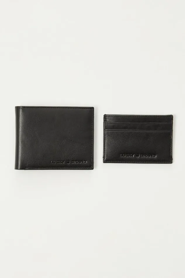 Lucky Brand Leather Wallet And Cardholder Giftset Black Men Bags and Wallets