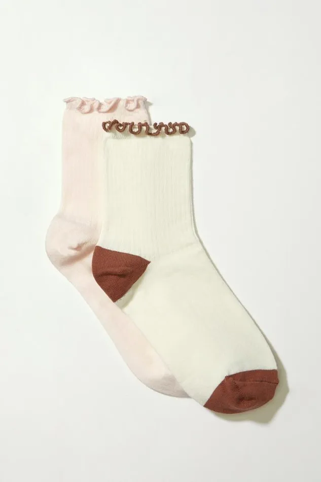 Lucky Brand Lettuce Trim Crew Sock 2 Pk Natural Women Socks