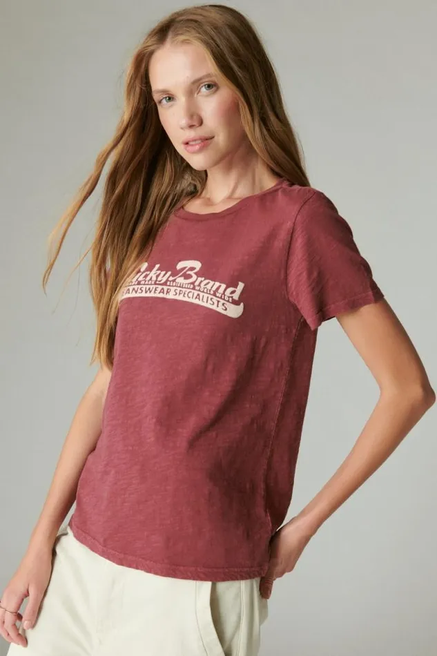 Lucky Brand Lucky Specialists Classic Crew Tawny Port Women Graphic Tees