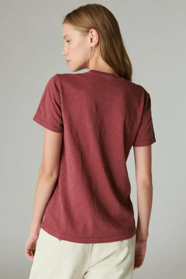 Lucky Brand Lucky Specialists Classic Crew Tawny Port Women Graphic Tees