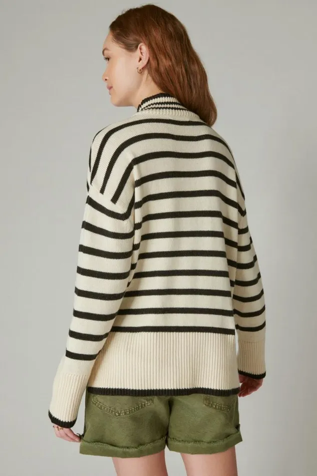 Lucky Brand Mock Neck Tunic Whitecap Grey Black Women All Tops