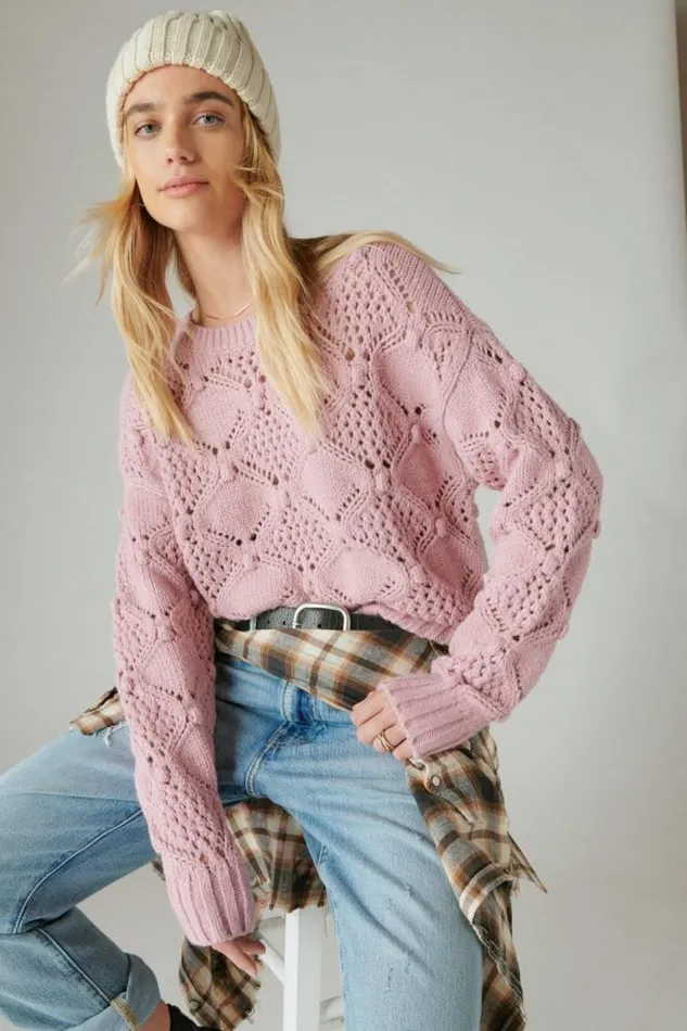 Lucky Brand Open Stitch Pullover Sweater Lilas Women All Tops
