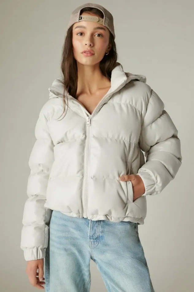 Lucky Brand Oversized Faux Leather Puffer Jacket White Women Jackets and Outerwear Lucky Brand Oversized Faux Leather Puffer Jacket White Women Jackets and Outerwear
