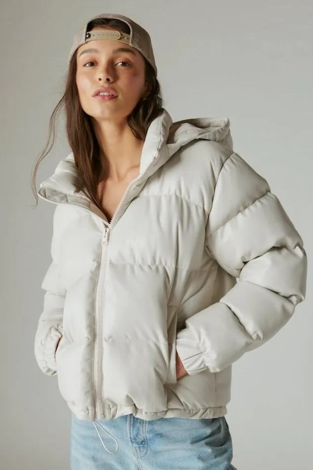 Lucky Brand Oversized Faux Leather Puffer Jacket White Women Jackets and Outerwear