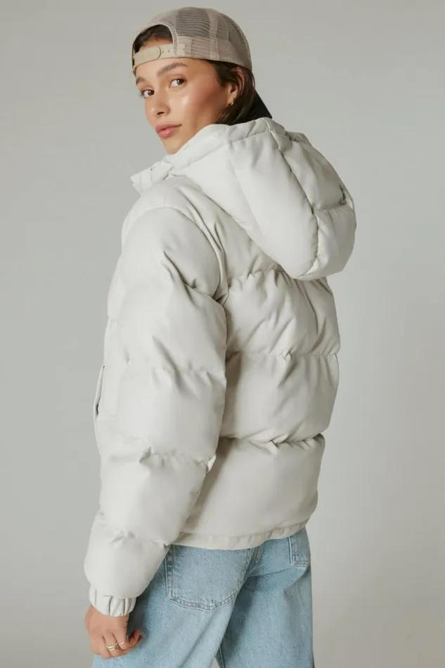Lucky Brand Oversized Faux Leather Puffer Jacket White Women Jackets and Outerwear