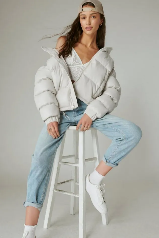 Lucky Brand Oversized Faux Leather Puffer Jacket White Women Jackets and Outerwear
