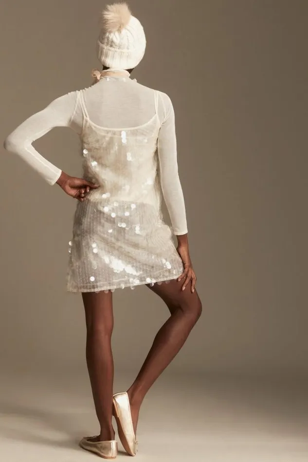Lucky Brand Paillette Sequin Dress Cream Women Dresses