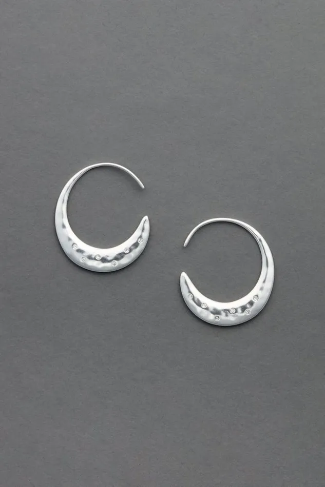 Lucky Brand Pave Threader Hoop Silver Women Jewelry