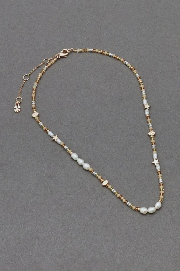 Lucky Brand Pink Bead Collar Necklace Two Tone Women Jewelry