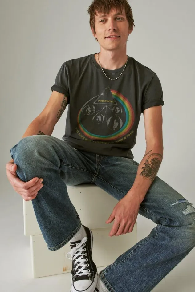Lucky Brand Pink Floyd Rainbow Jet Black Men Graphic Tees