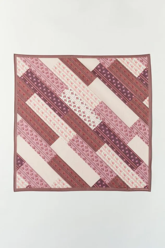 Lucky Brand Quilt Print Bandana Light Brown Women Scarves and Bandanas