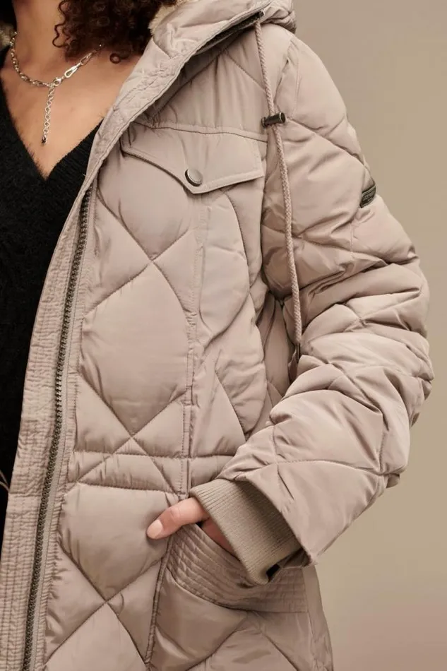 Lucky Brand Quilted Parka Jacket Taupe Women Jackets and Outerwear