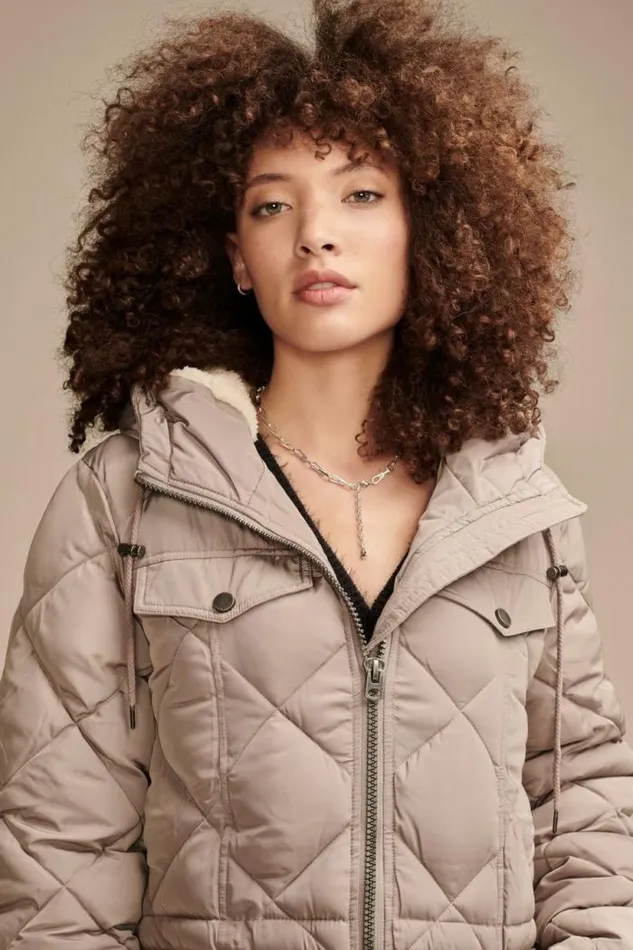Lucky Brand Quilted Parka Jacket Taupe Women Jackets and Outerwear