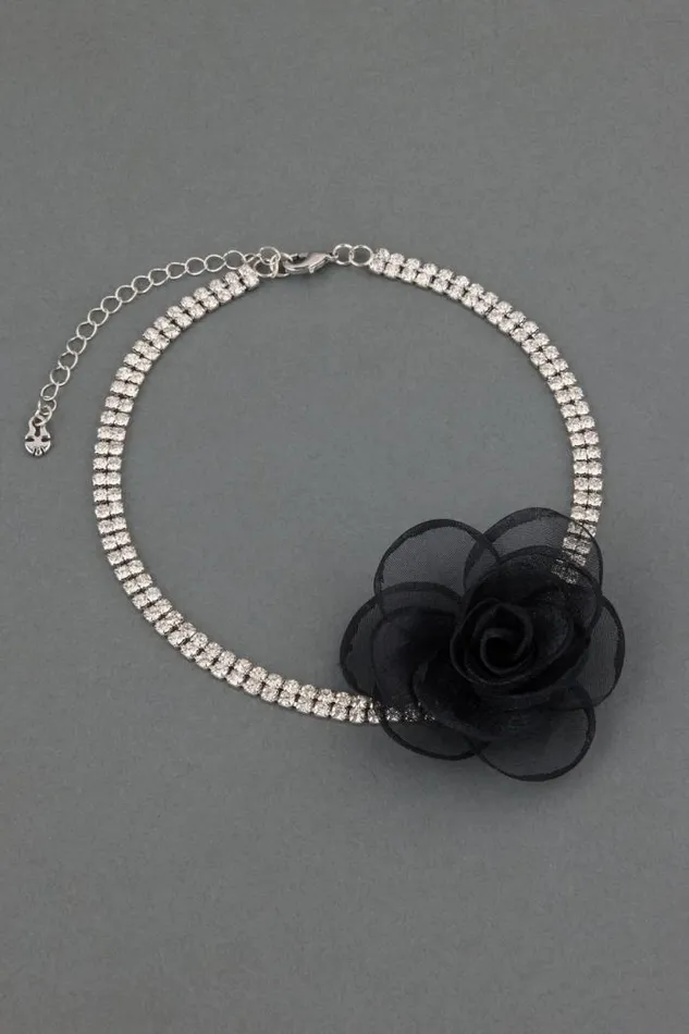 Lucky Brand Rhinestone Rosette Choker Silver Women Jewelry