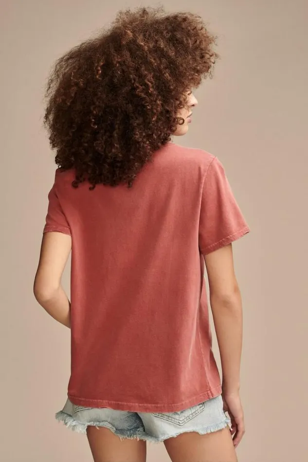 Lucky Brand Rolling Stone 78 Tour Classic Crew Brick Red Women Graphic Tees