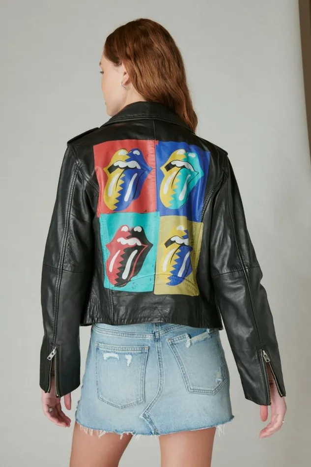 Lucky Brand Rolling Stones Leather Moto Jacket Black Women Jackets and Outerwear Lucky Brand Rolling Stones Leather Moto Jacket Black Women Jackets and Outerwear