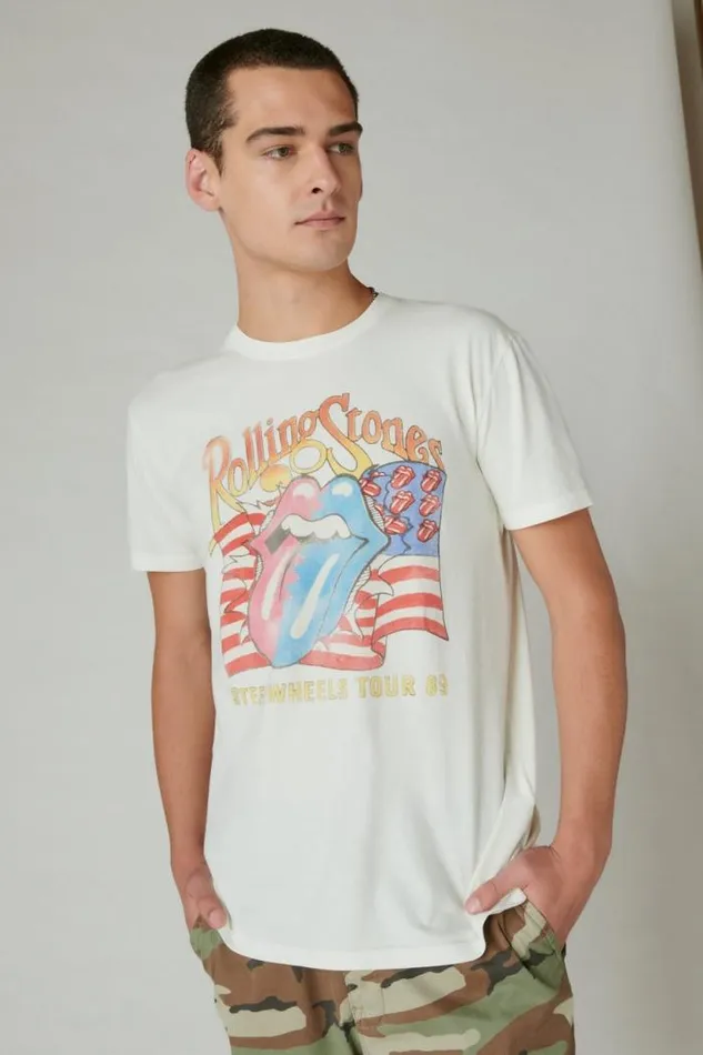 Lucky Brand Rolling Stones Steel Wheels Tee Egret Men Graphic Tees