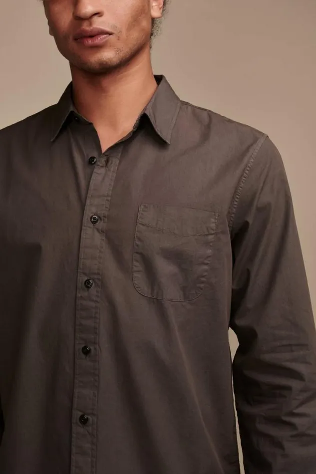 Lucky Brand Rumpled Poplin One Pocket Long Sleeve Shirt Raven Men Suit Separates