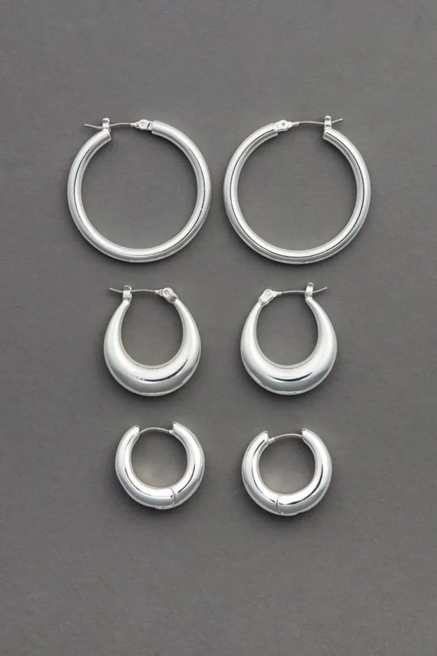 Lucky Brand Silver Trio Hoop Set Silver Women Jewelry