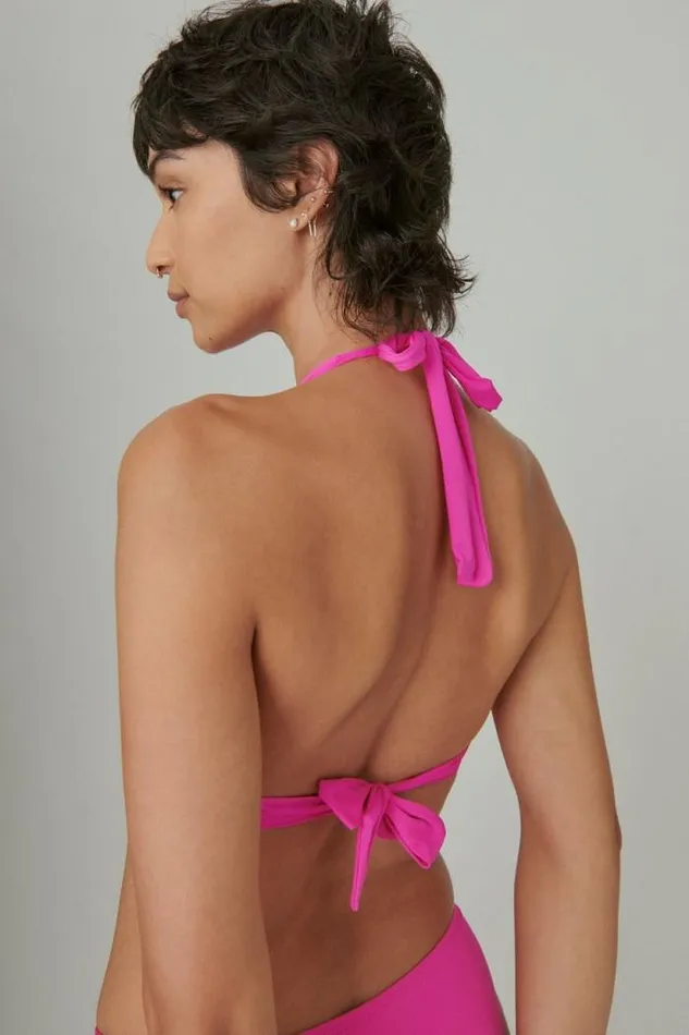 Lucky Brand Solid Triangle Bikini Top Dark Pink Women Swim