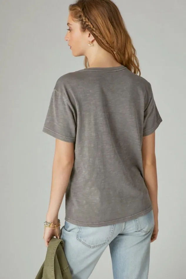 Lucky Brand Spiritual Boyfriend Crew Plum Kitten Women Graphic Tees