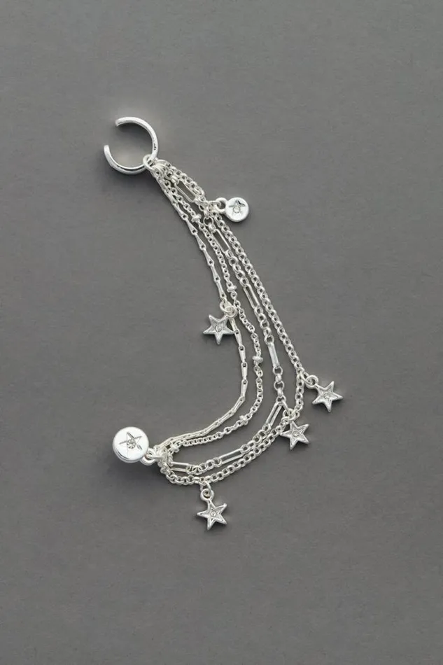 Lucky Brand Stars Ear Cuff Chain Silver Women Jewelry