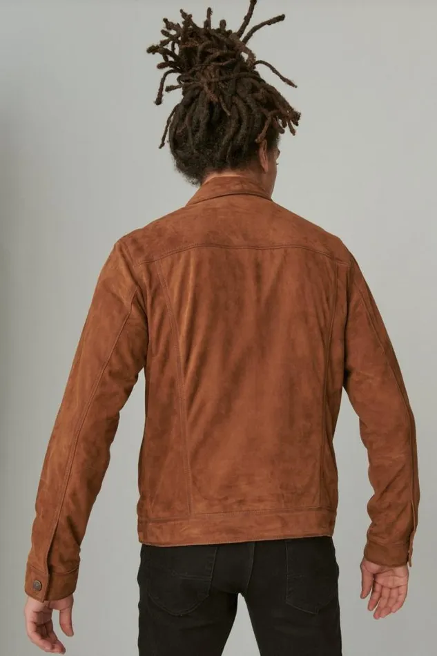 Lucky Brand Suede Trucker Jacket Dark Tan Men Jackets and Outerwear