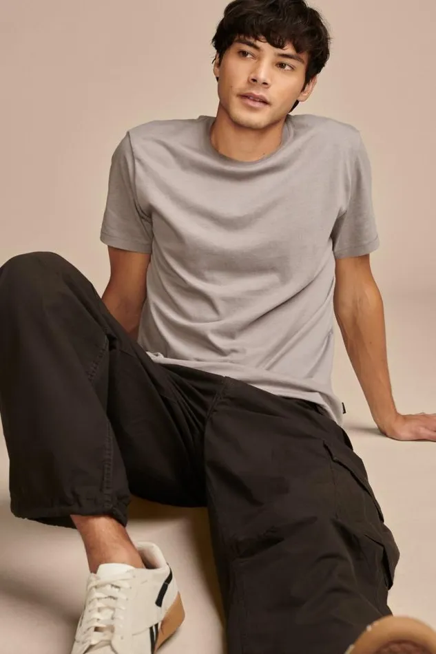 Lucky Brand Supima Short Sleeve Crew Frost Grey Men Shirts and Tops
