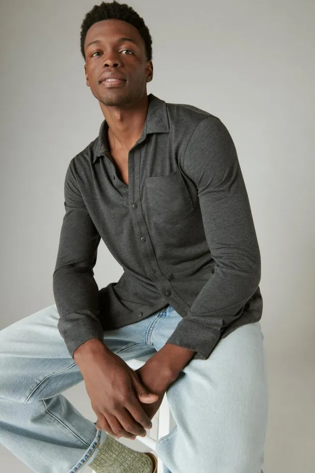 Lucky Brand Tencel Jersey Shirt Charcoal Men ButtonDowns