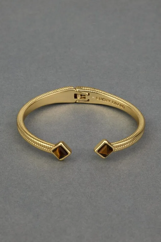Lucky Brand Tiger Eye Hinge Cuff Gold Women Jewelry