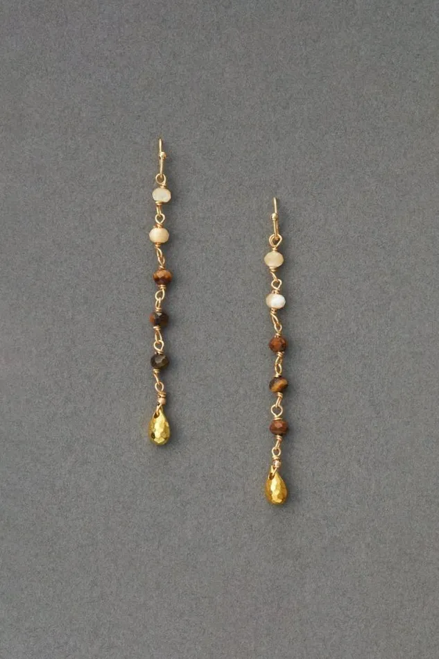 Lucky Brand Tigers Eye Linear Drop Earring Gold Women Jewelry