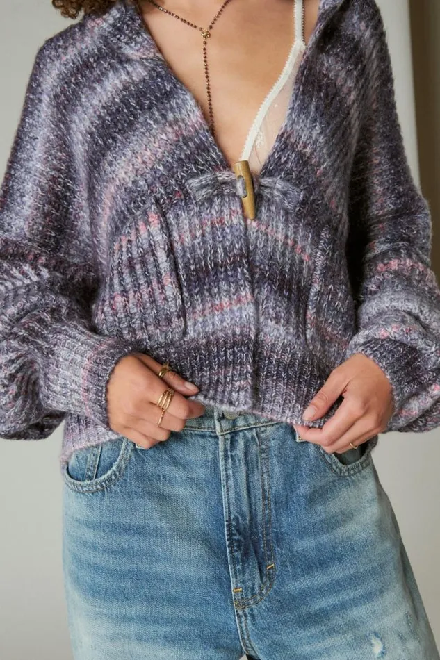 Lucky Brand Toggle Front Spacedye Cardigan Berry Conserve Multi Women Sweaters and Sweatshirts