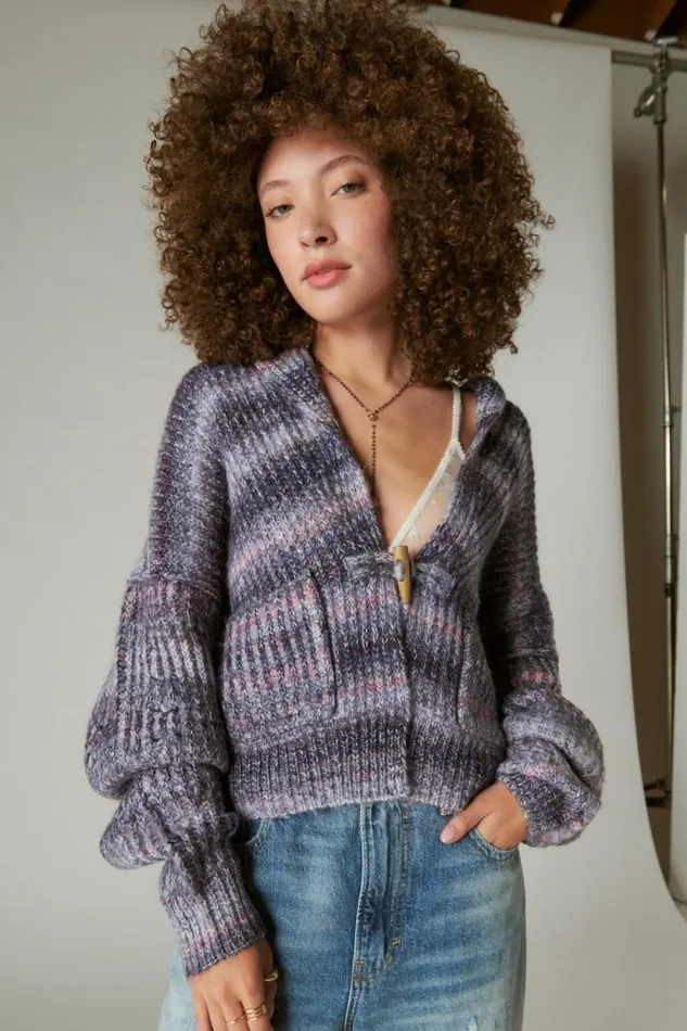 Lucky Brand Toggle Front Spacedye Cardigan Berry Conserve Multi Women Sweaters and Sweatshirts