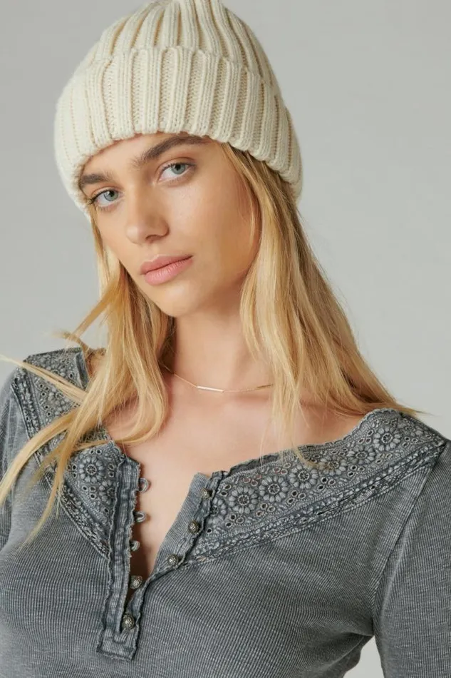 Lucky Brand Trim Mix Henley Asphalt Women All Tops