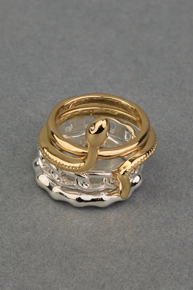 Lucky Brand Two Tone Snake Ring Stack Two Tone Women Jewelry