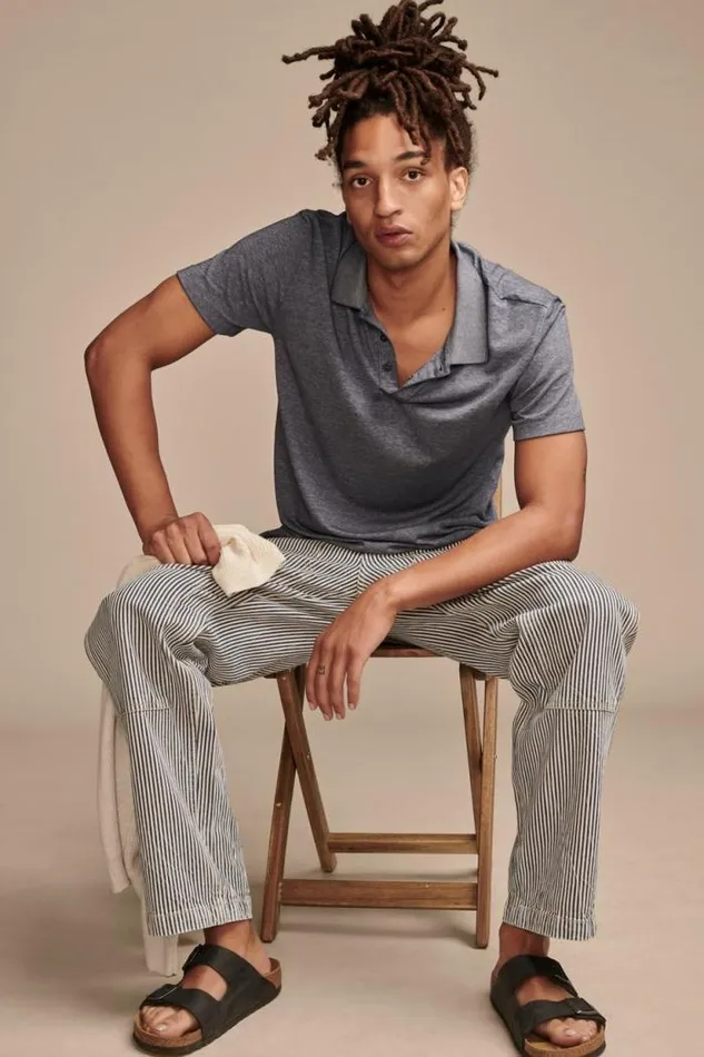 Lucky Brand Venice Burnout Flat Knit Polo American Navy Men Shirts and Tops