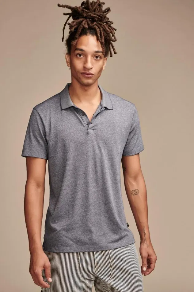 Lucky Brand Venice Burnout Flat Knit Polo American Navy Men Shirts and Tops