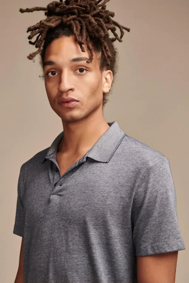 Lucky Brand Venice Burnout Flat Knit Polo American Navy Men Shirts and Tops