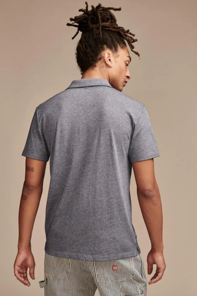 Lucky Brand Venice Burnout Flat Knit Polo American Navy Men Shirts and Tops