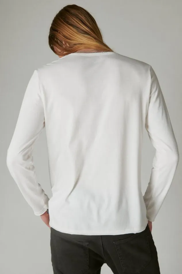 Lucky Brand Venice Burnout Long Sleeve V Neck Marshmallow Men Shirts and Tops