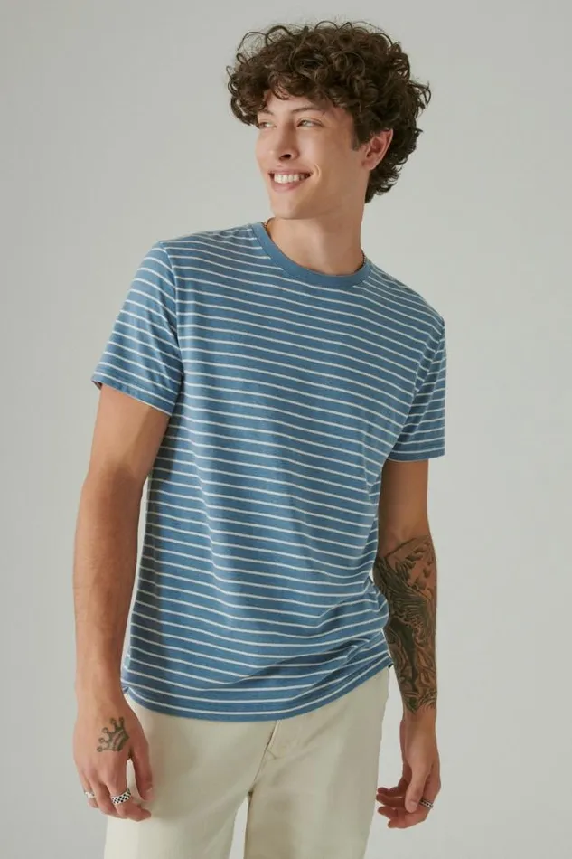 Lucky Brand Venice Burnout Stripe Crew Multi Men Shirts and Tops