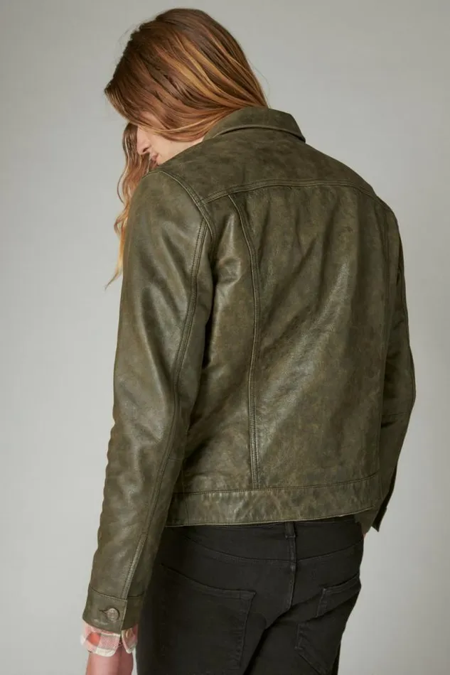 Lucky Brand Vintage Leather Trucker Jacket Vintage Black Men Jackets and Outerwear