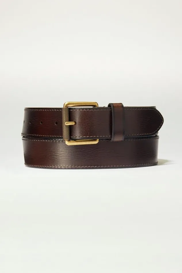 Lucky Brand Washed Leather Belt Dark Brown Men Belts