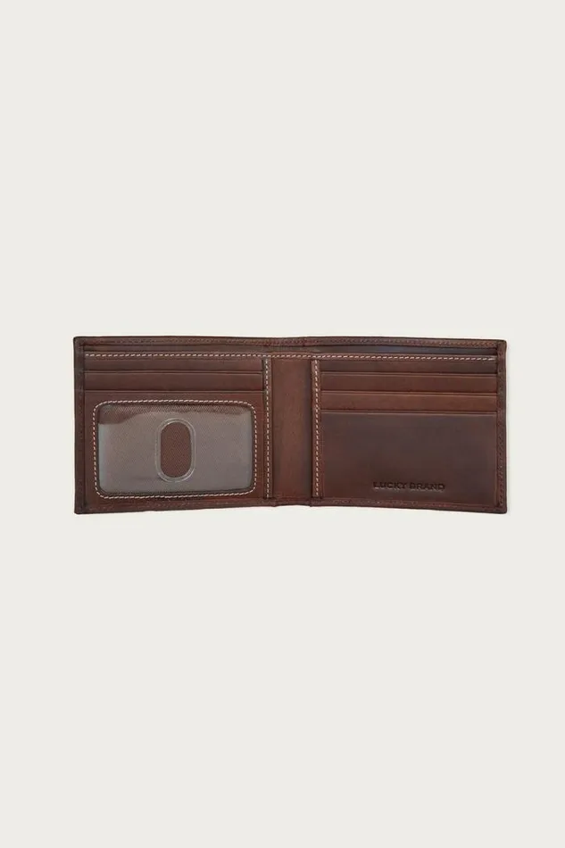 Lucky Brand Western Embossed Leather Bifold Wallet Dark Brown Men Bags and Wallets