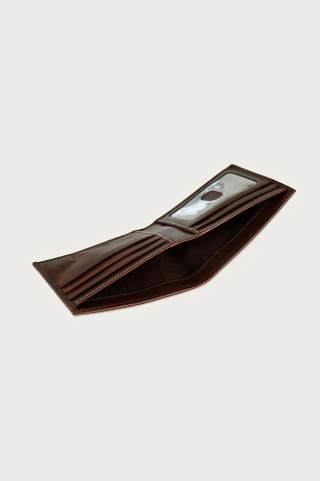 Lucky Brand Western Embossed Leather Bifold Wallet Dark Brown Men Bags and Wallets