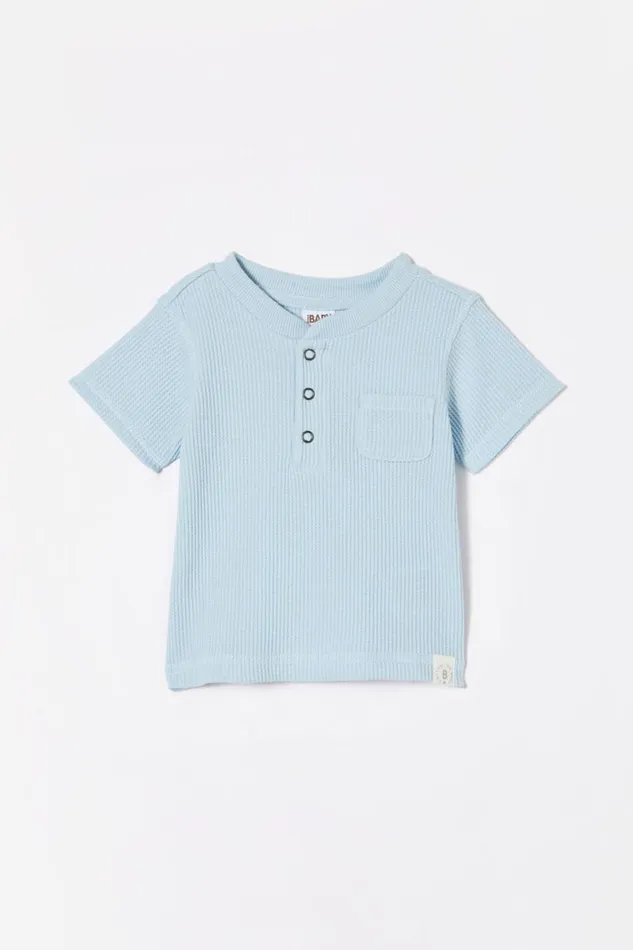 Magnus Short Sleeve Placket Top Frosty Blue Baby Cotton On Tops Jackets and Sweaters Magnus Short Sleeve Placket Top Frosty Blue Baby Cotton On Tops Jackets and Sweaters