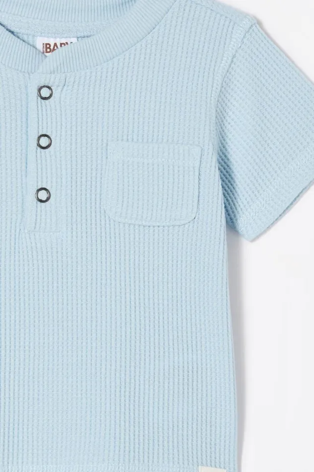 Magnus Short Sleeve Placket Top Frosty Blue Baby Cotton On Tops Jackets and Sweaters