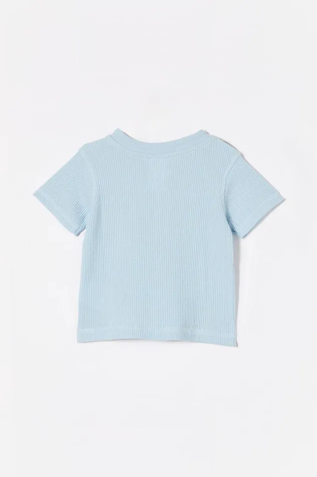 Magnus Short Sleeve Placket Top Frosty Blue Baby Cotton On Tops Jackets and Sweaters