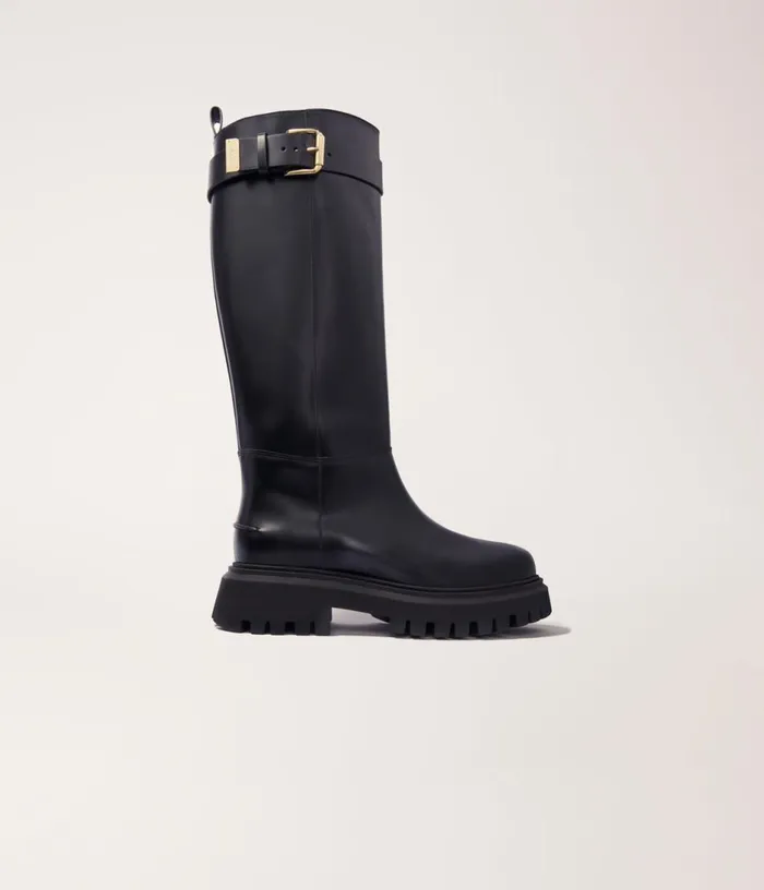 Maje Buckled Leather Boots Women Booties and Boots